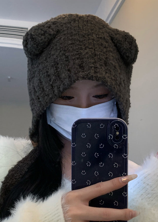 Little Bear Beige Warm Ear Protection Knitted Woolen Hat