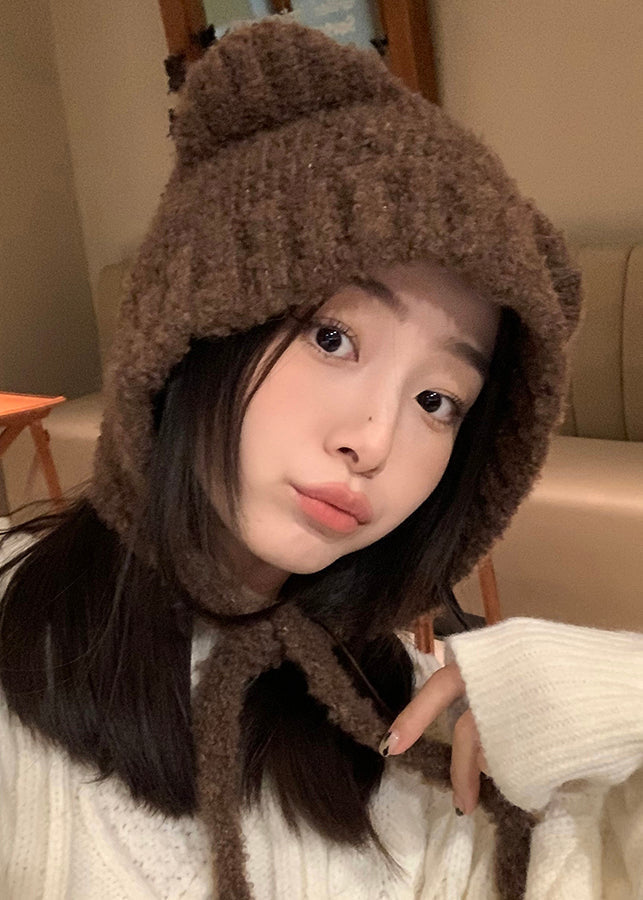 Little Bear Beige Warm Ear Protection Knitted Woolen Hat