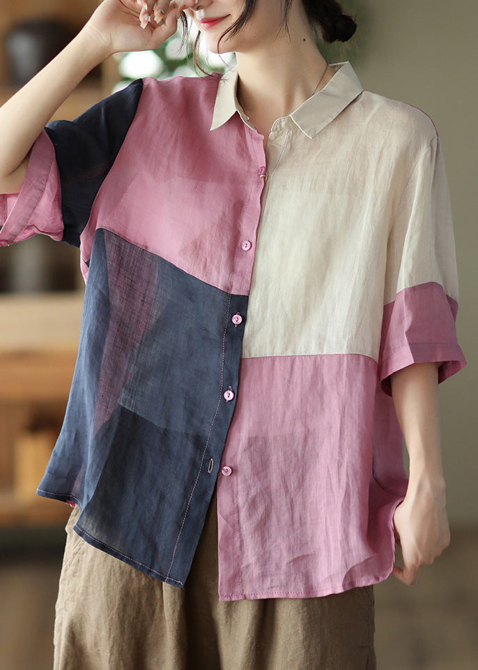 Pink Button Cozy Ramie Shirt Summer