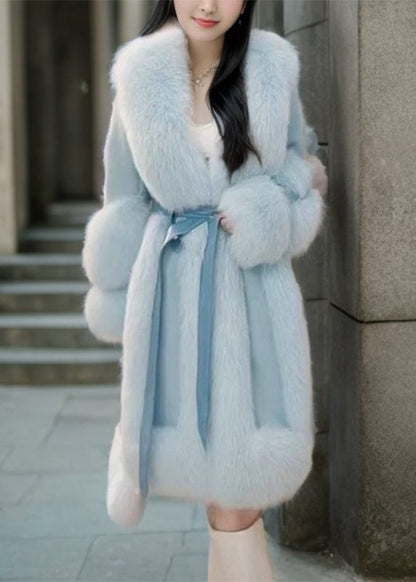 Pink Fox Collar Tie Waist Long Coats Spring