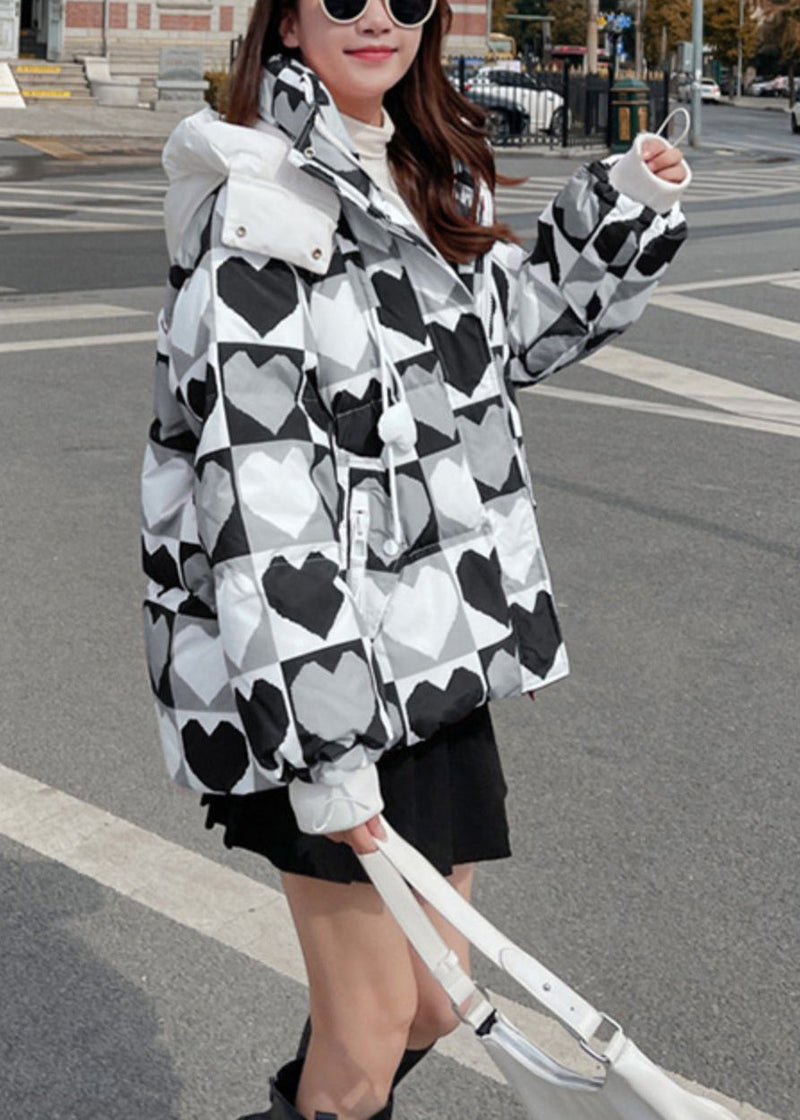 Pink Hooded Heart Print Fine Cotton Filled Jacket in Winter