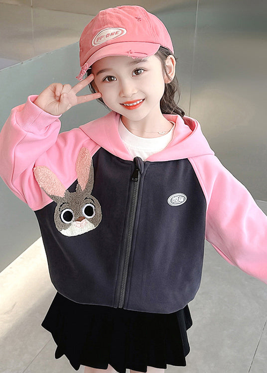 Pink Hooded Print Patchwork Cotton Coats Fall