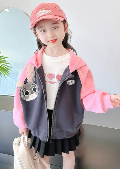 Pink Hooded Print Patchwork Cotton Coats Fall