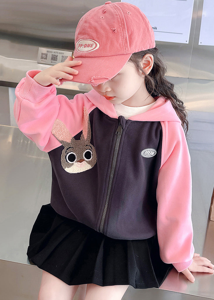 Pink Hooded Print Patchwork Cotton Coats Fall