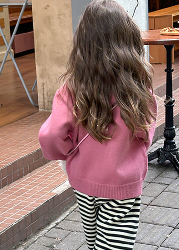 Pink Little Dog Print Cotton Knit Sweater Spring