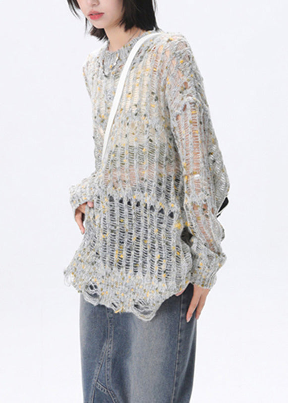 Pink O-neck Asymmetrical Hollow Out Cozy Knit Sweater Long Sleeve