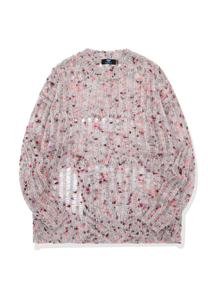 Pink O-neck Asymmetrical Hollow Out Cozy Knit Sweater Long Sleeve
