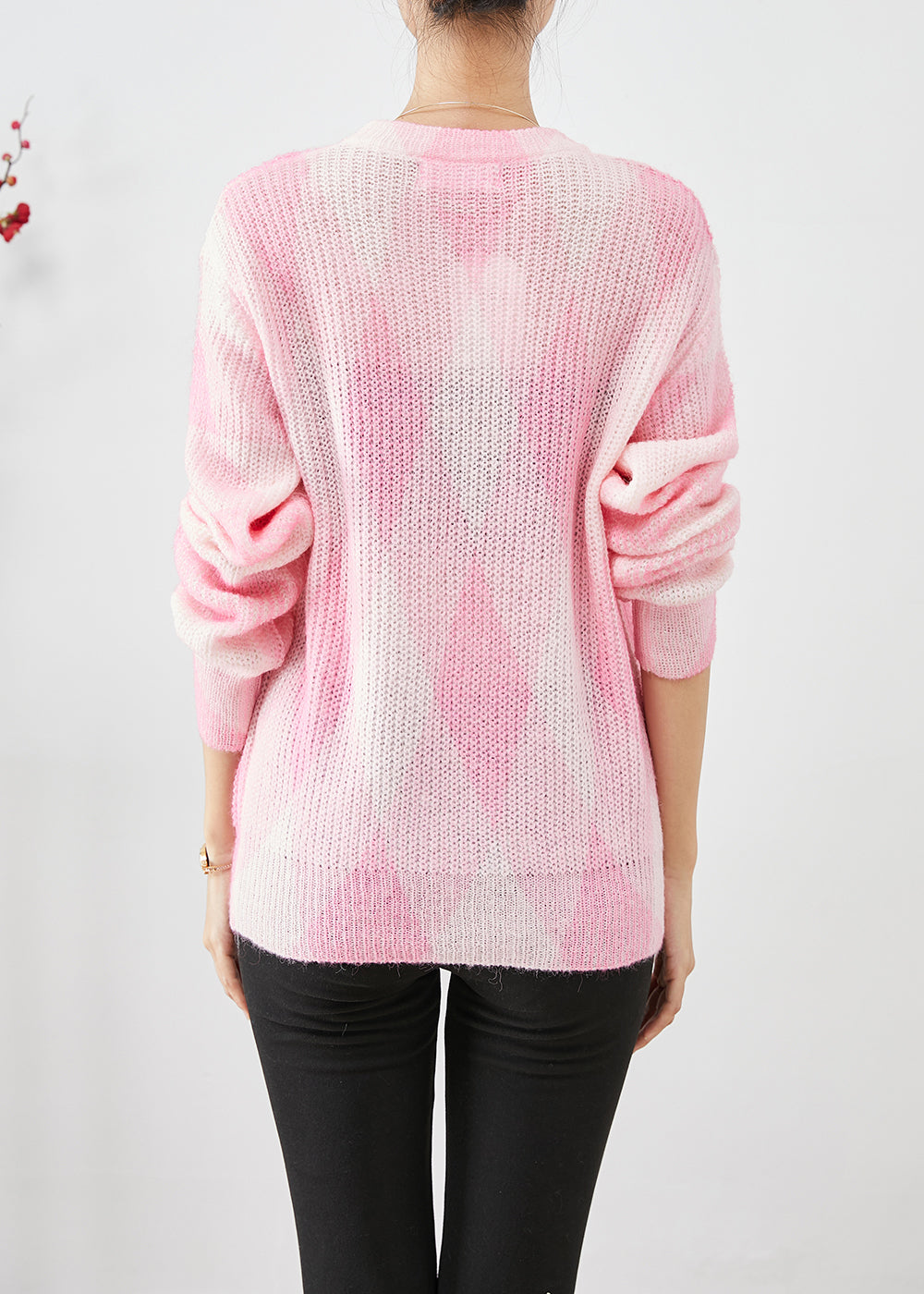 Pink Oversized Plaid Knit Sweaters Fall