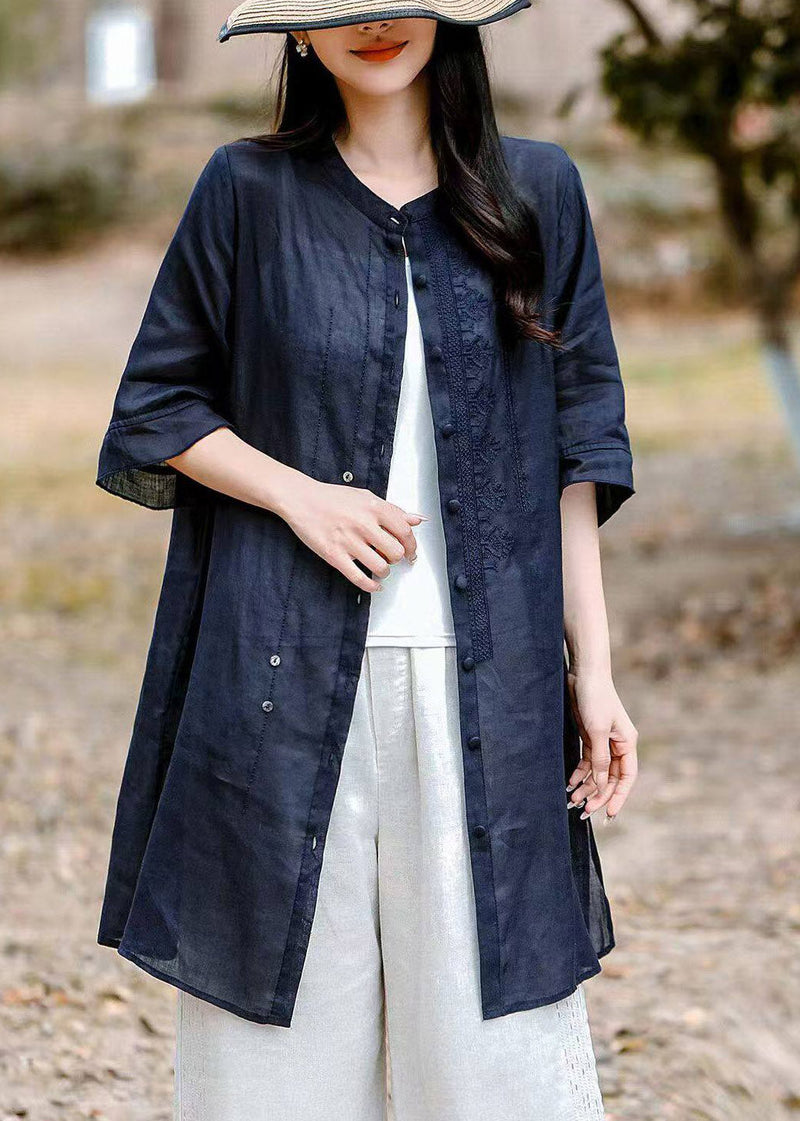 Pink Patchwork Side Open Long Linen Top Summer