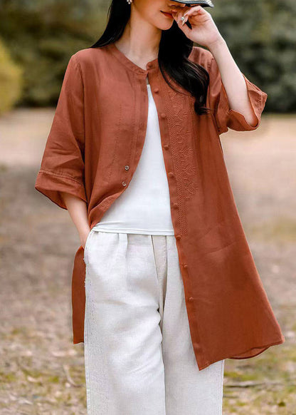 Pink Patchwork Side Open Long Linen Top Summer