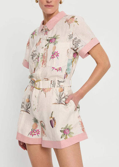 Pink Peter Pan Collar Button Shirts and Shorts Two Pieces Set Summer