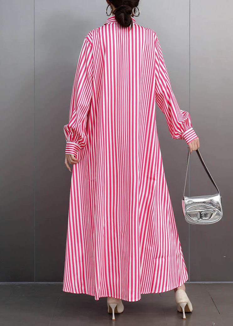 Pink Peter Pan Collar Maxi Dress Lantern Sleeve