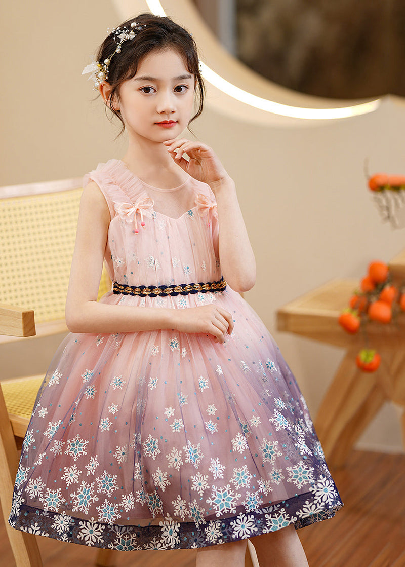 Pink Print Gradient Color Exra Large Hem Tulle Kids Robe Dresses Summer