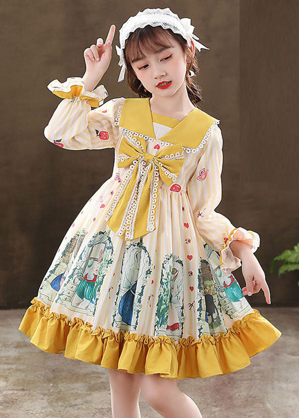 Pink Print Ruffled Patchwork Bow Mid Dresses Fall