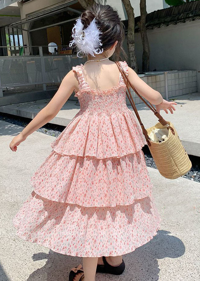 Pink Ruffled Layered Patchwork Chiffon Kids Dress Summer