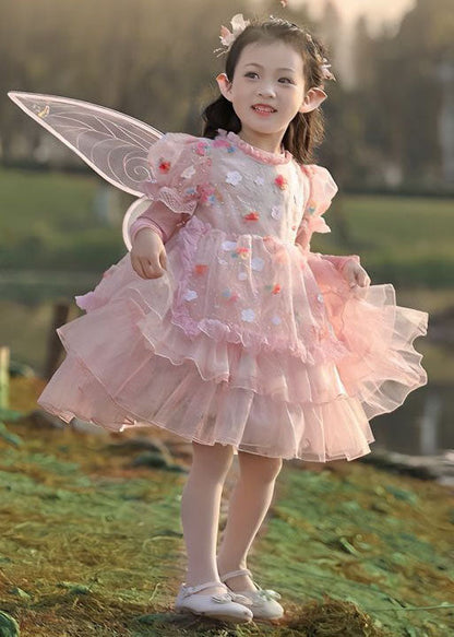 Pink Ruffled Layered Patchwork Tulle Kids Dress Summer