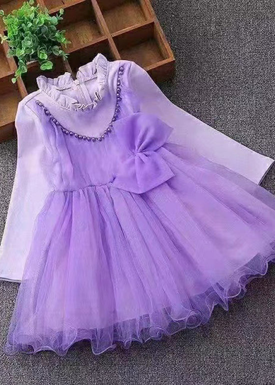 Pink Ruffled Nail Bead Patchwork Tulle Baby Dresses Fall