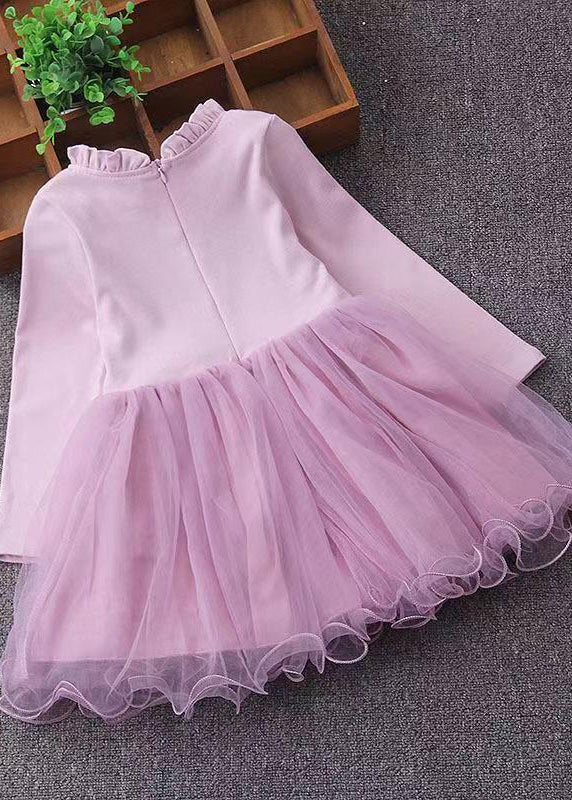 Pink Ruffled Nail Bead Patchwork Tulle Baby Dresses Fall
