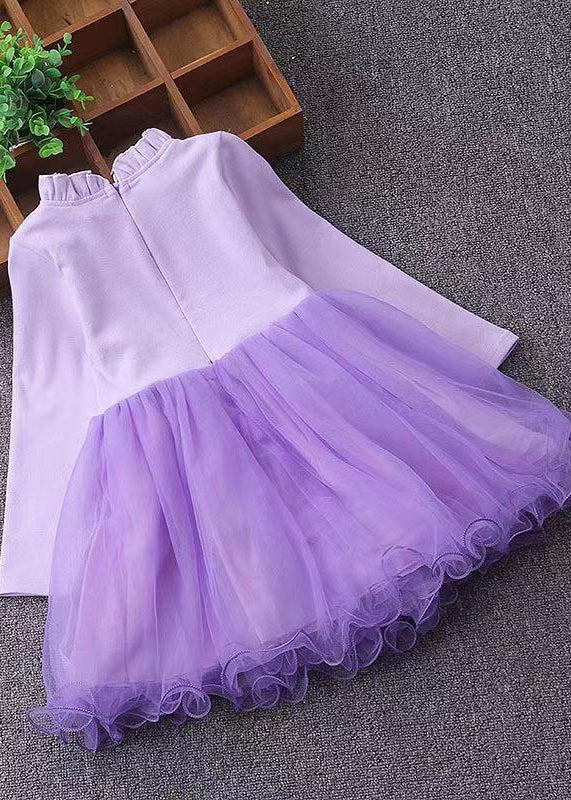 Pink Ruffled Nail Bead Patchwork Tulle Baby Dresses Fall