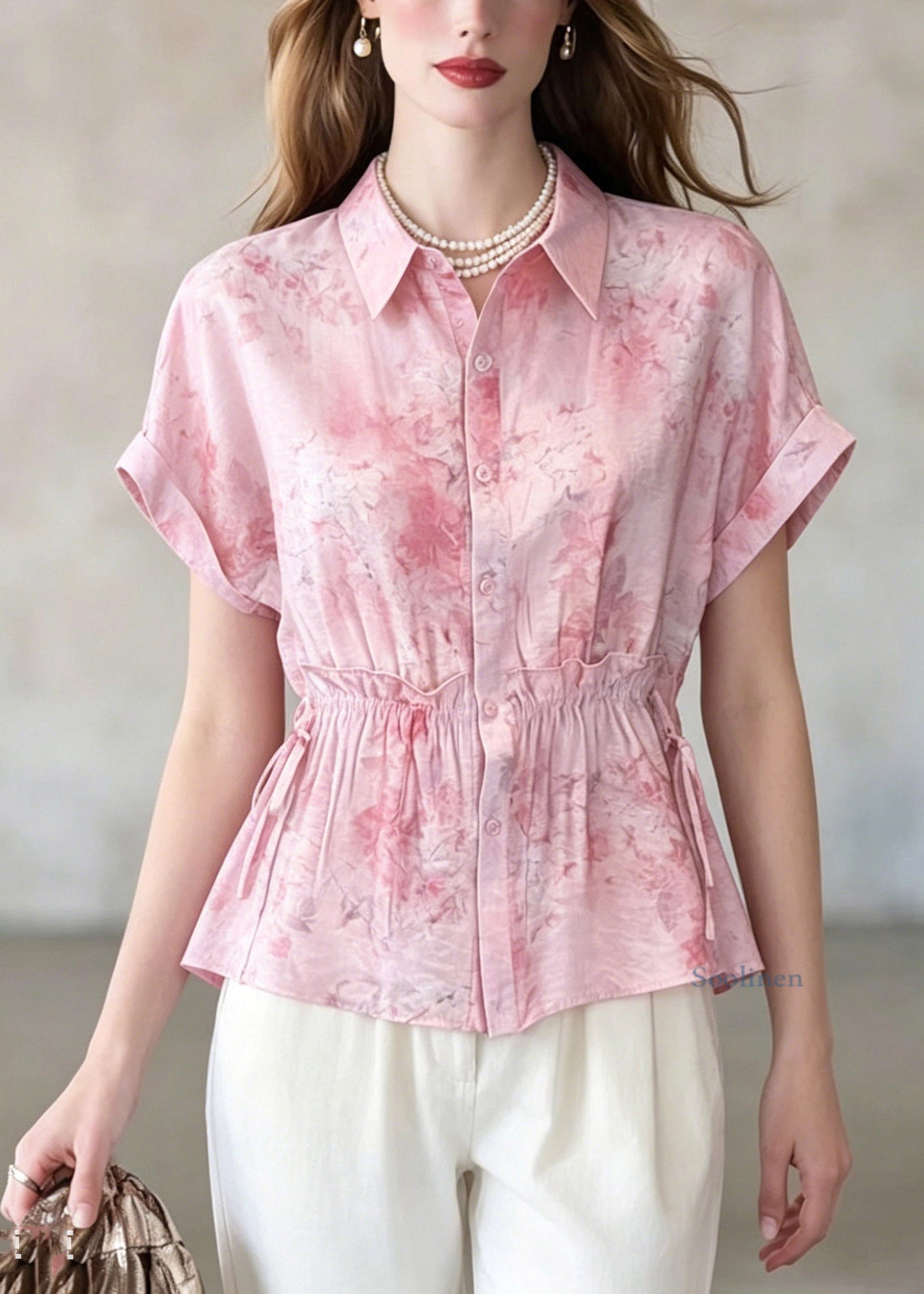 Pink Ruffled Patchwork Shirt Summer