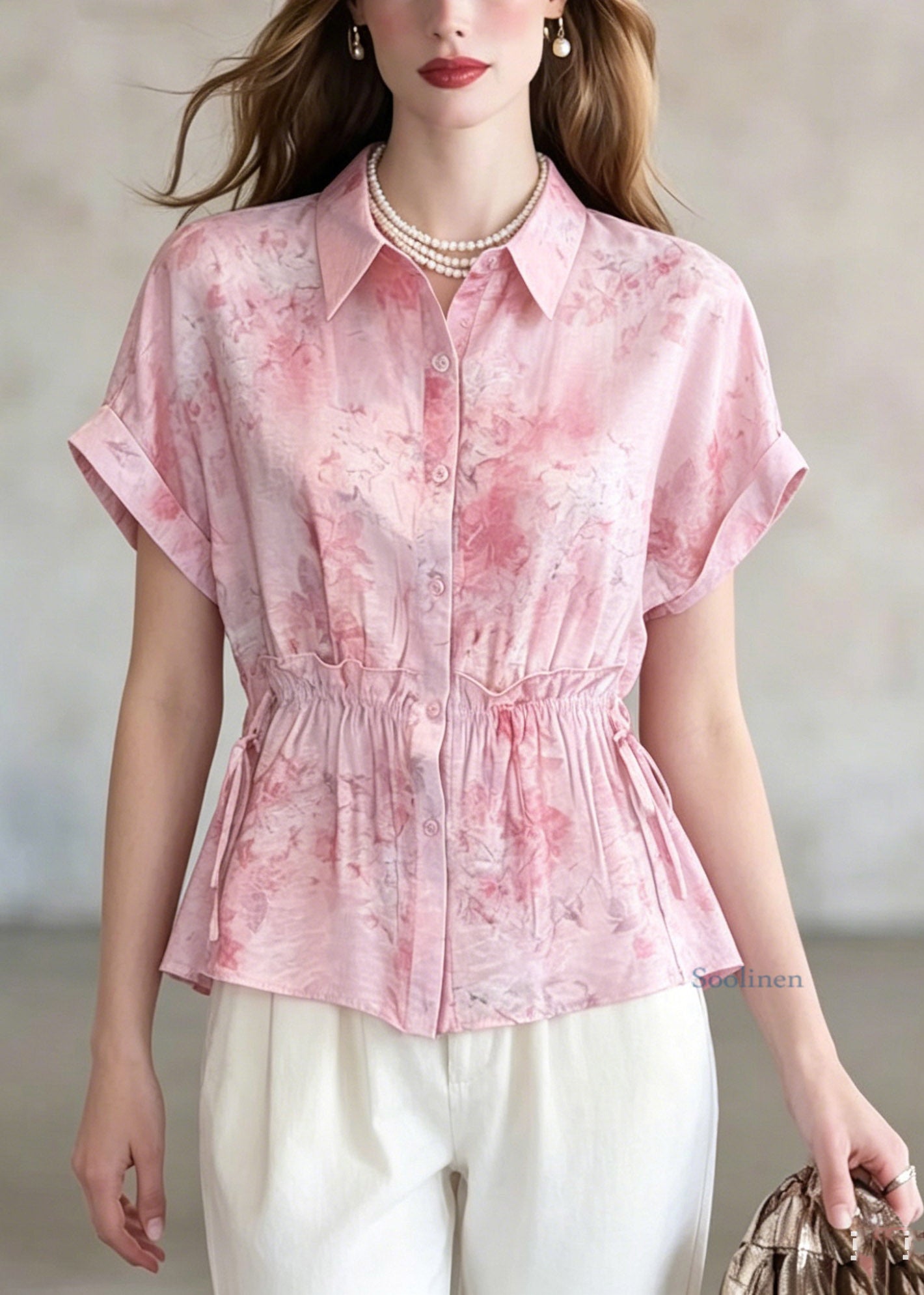 Pink Ruffled Patchwork Shirt Summer