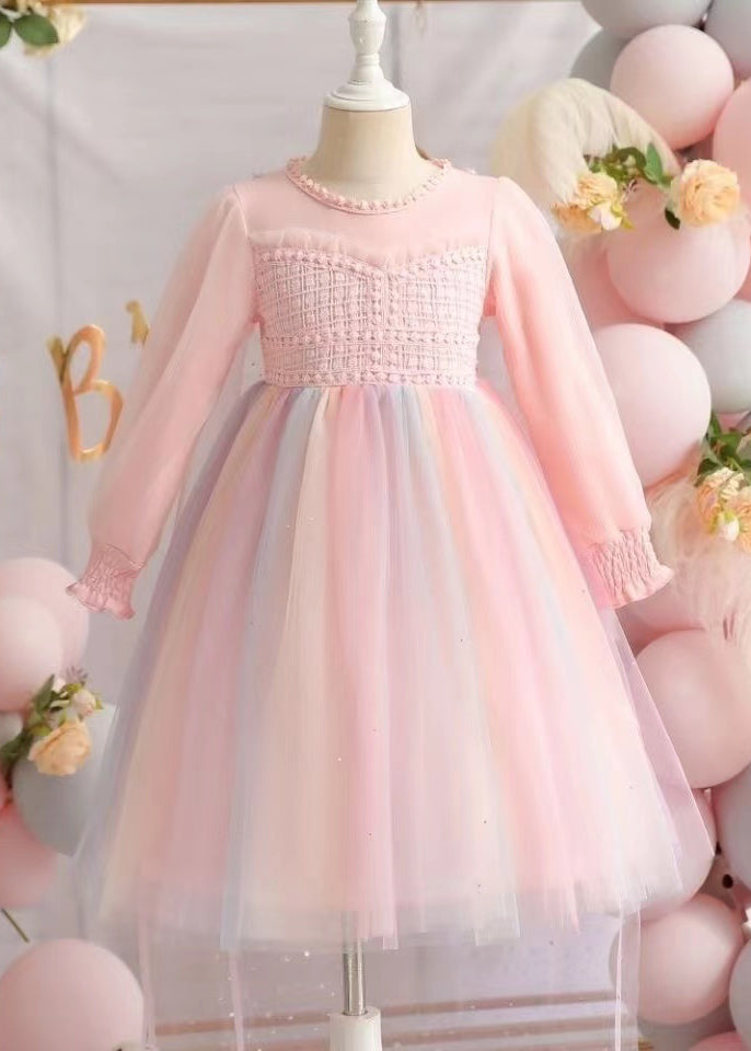 Pink Ruffled Patchwork Tulle Baby Dresses Fall