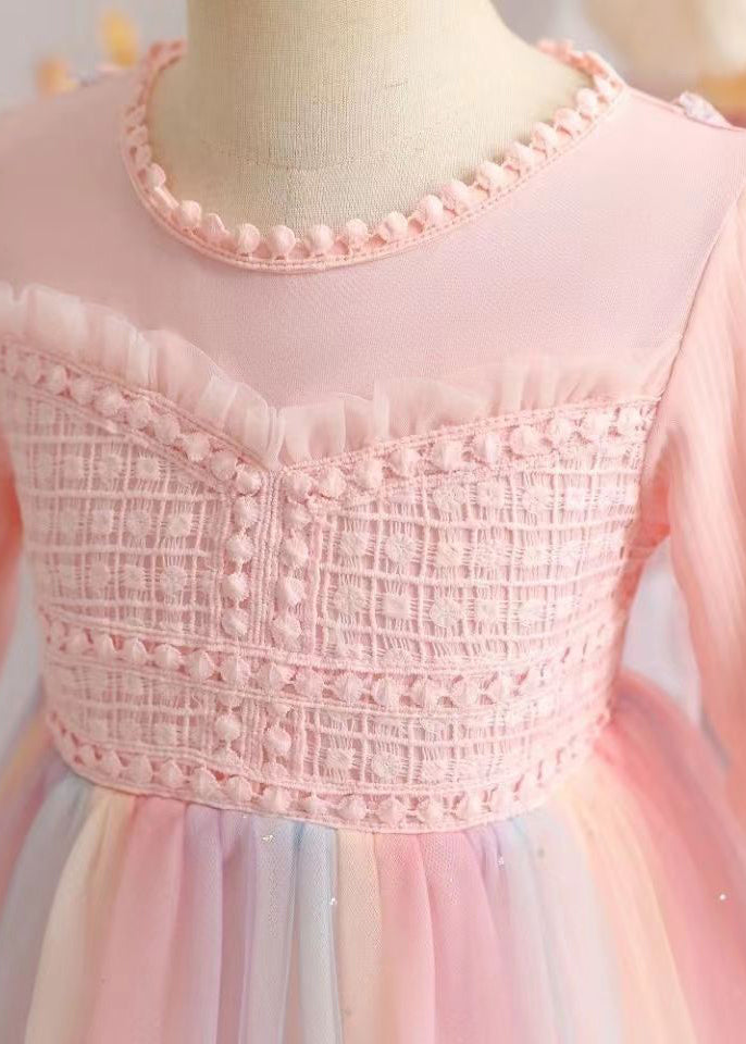 Pink Ruffled Patchwork Tulle Baby Dresses Fall
