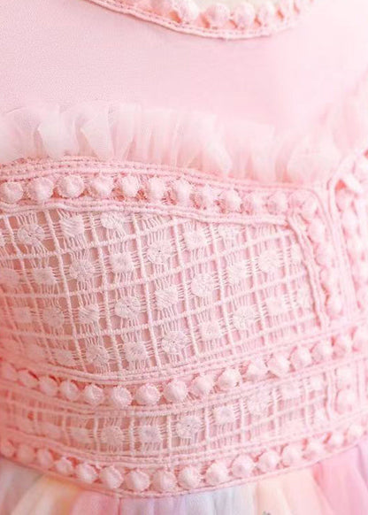 Pink Ruffled Patchwork Tulle Baby Dresses Fall