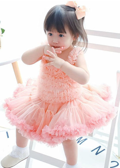 Pink Ruffles Layered Patchwork Tulle Baby Princess Dress Summer