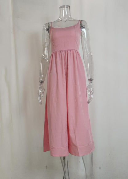 Pink Slash Neck Patchwork Maxi Spaghetti Strap Dress Sleeveless
