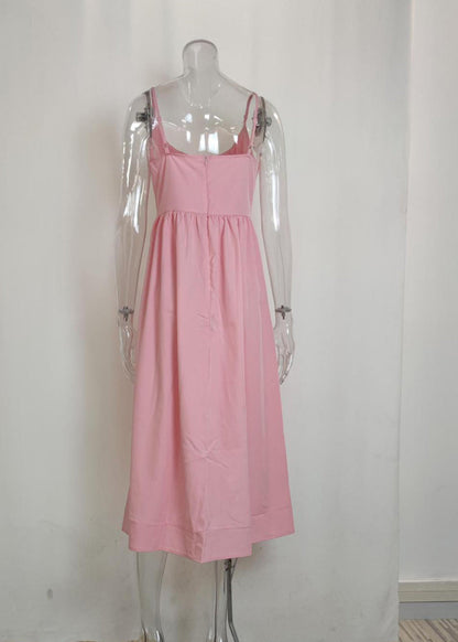 Pink Slash Neck Patchwork Maxi Spaghetti Strap Dress Sleeveless