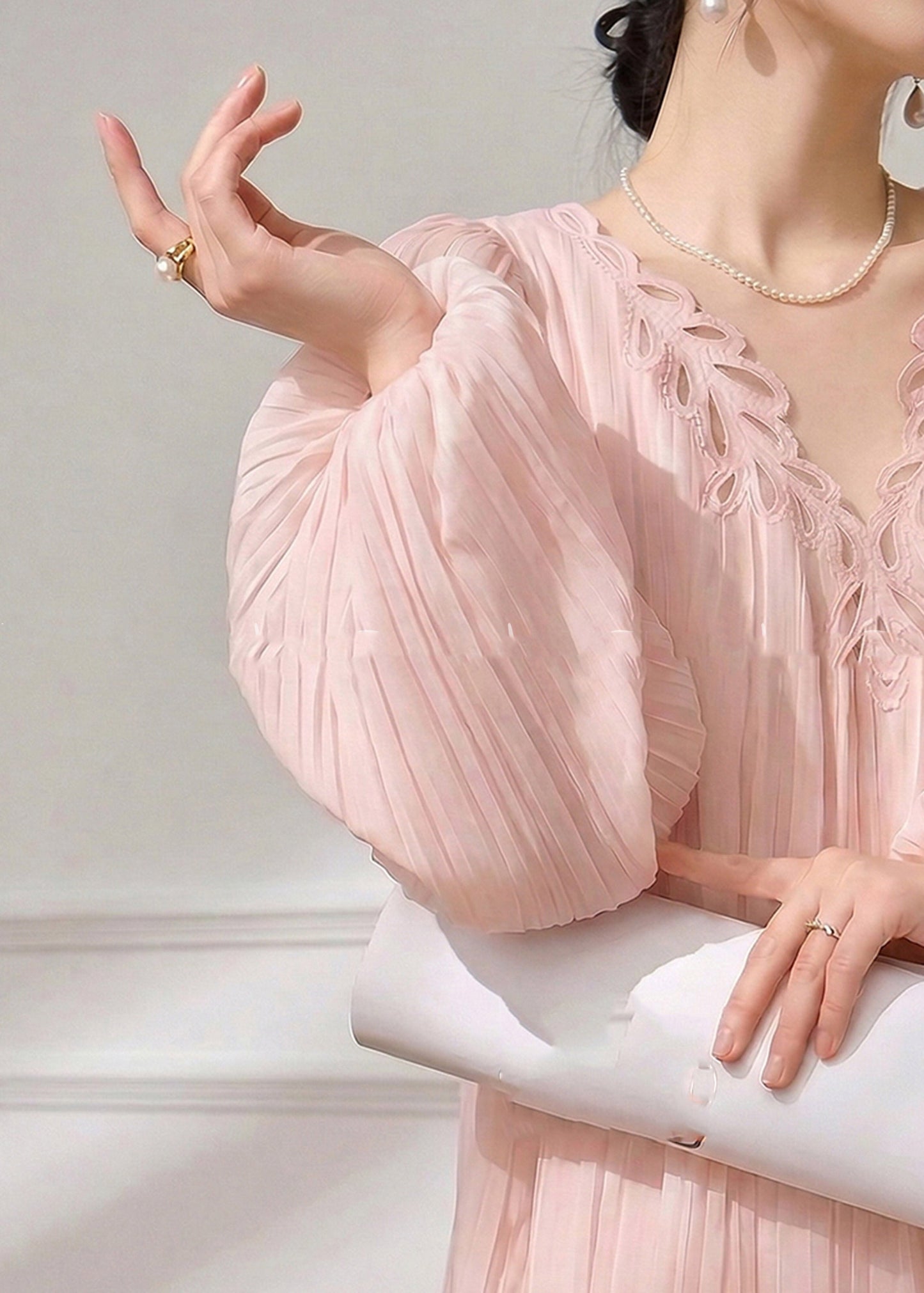 Pink V Neck Mid Dress Spring