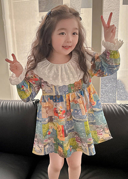 Print Patchwork Kids Vacation Mid Dresses Fall