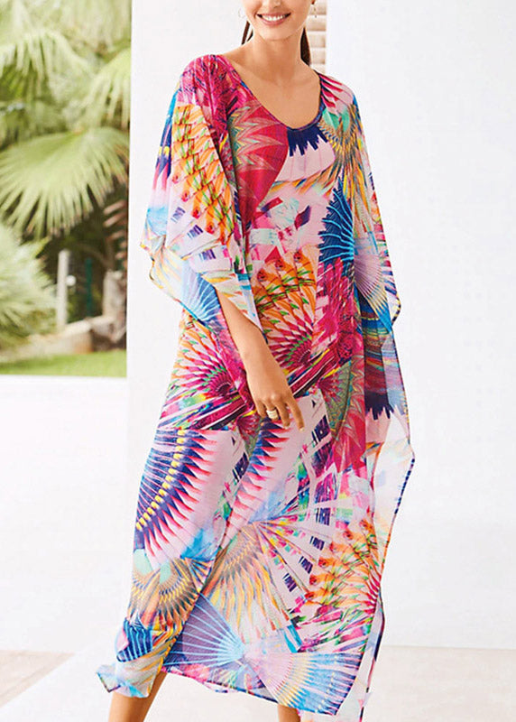 Print Side Open Chiffon Long Beach Dresses Summer
