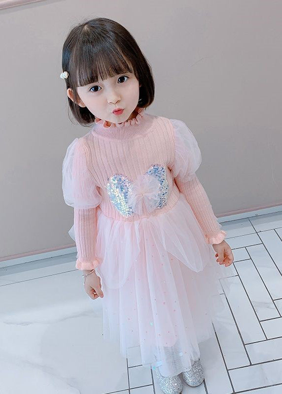 Purple Ruffled Sequins Patchwork Warm Fleece Kids Dress Winter