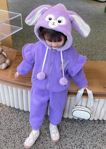 Purple Zippered Coats and Pants Warm Fleece Two Piece Set Spring