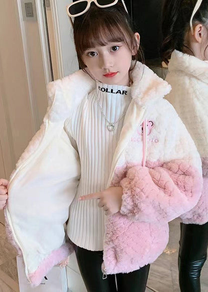 Purple Zippered Patchwork Fluffy Coat Winter