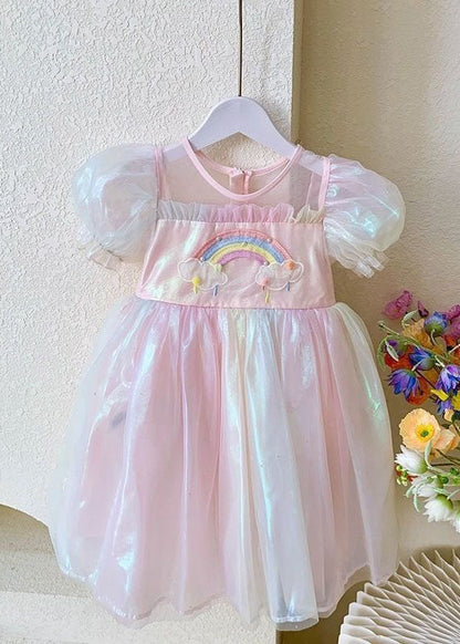 Rainbow Ruffled Patchwork Tulle Baby Dresses Summer
