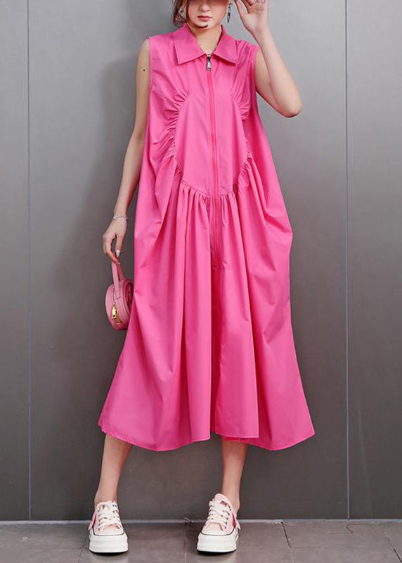 Red Peter Pan Collar Zippered Maxi Dress Sleeveless