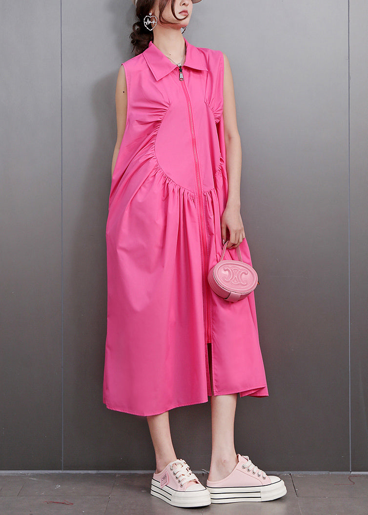 Red Peter Pan Collar Zippered Maxi Dress Sleeveless