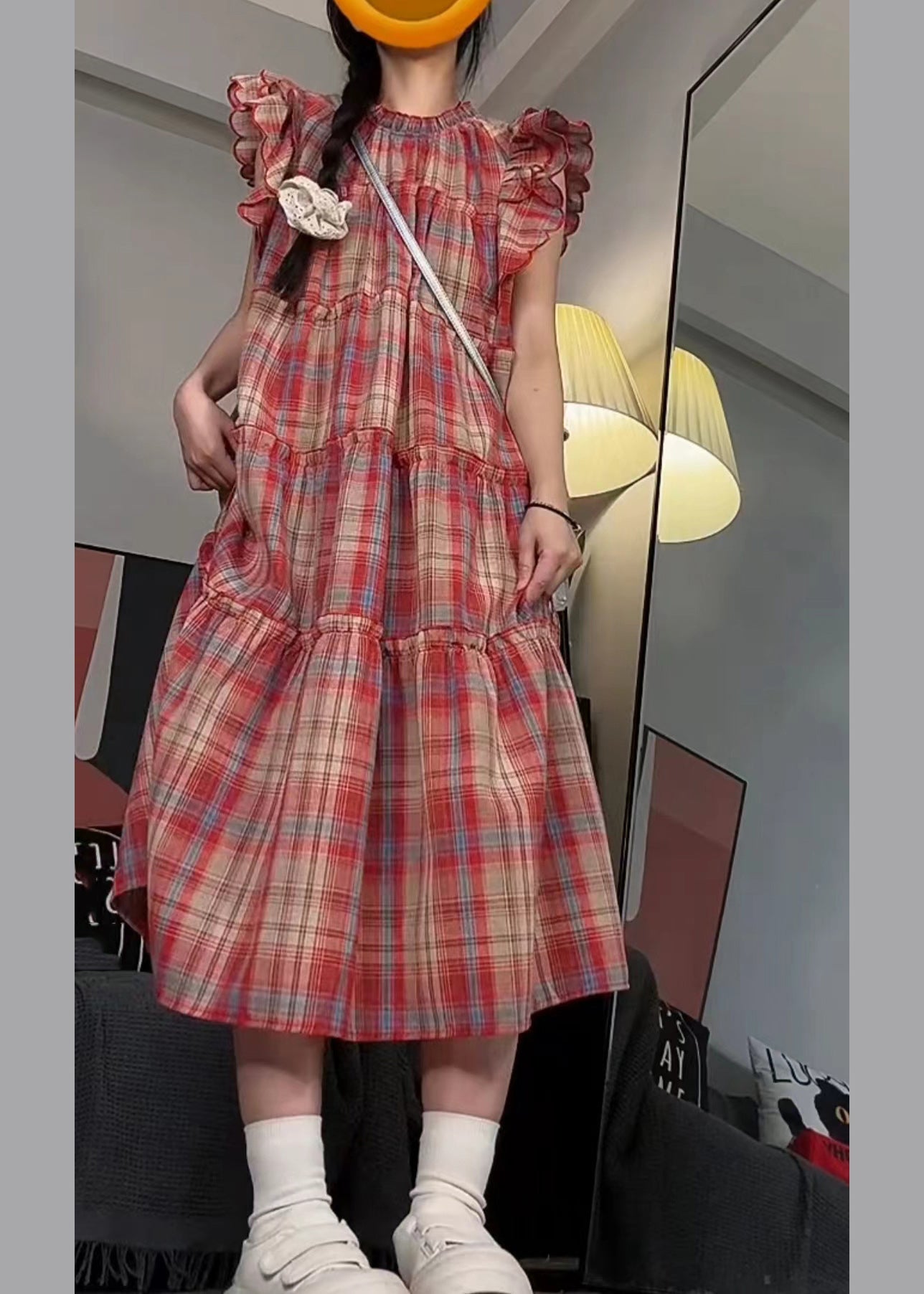 Red Ruffled Patchwork Long Dress Short Sleeve