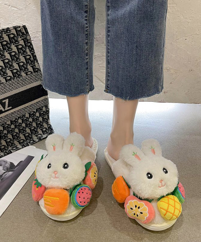 Splicing Slippers Shoes Pink Fuzzy Wool Lined