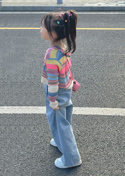 Striped O Neck Cotton Tops and Denim Pants Baby Two Pieces Set Fall