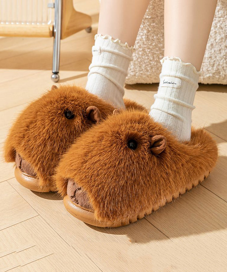 Stylish Comfy Fuzzy Fur Slippers Shoes Brown