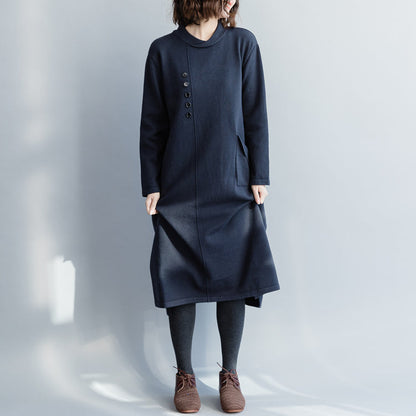 Sweater Knit Dress Pattern O Neck Pockets Navy Diy Knitwear