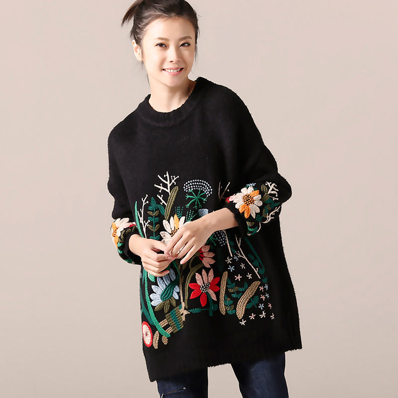 Sweater Weather O Neck Black Ugly Knitwear Embroidery Fall