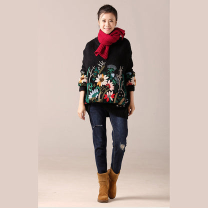 Sweater Weather O Neck Black Ugly Knitwear Embroidery Fall