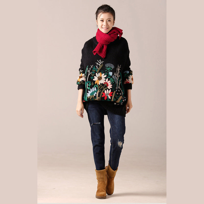 Sweater Weather O Neck Black Ugly Knitwear Embroidery Fall