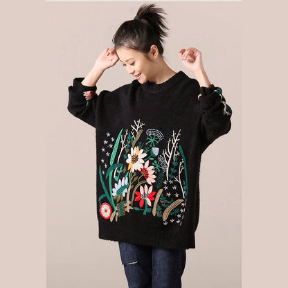 Sweater Weather O Neck Black Ugly Knitwear Embroidery Fall