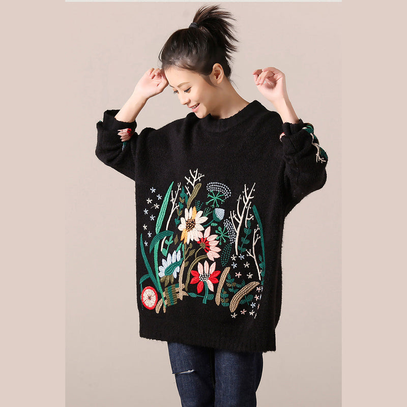 Sweater Weather O Neck Black Ugly Knitwear Embroidery Fall